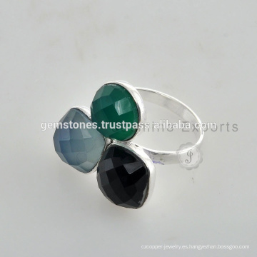 Venta al por mayor 925 Sterling Silver Multi bisel Gemstone Anillos, joyas de plata Bezel hecho a mano